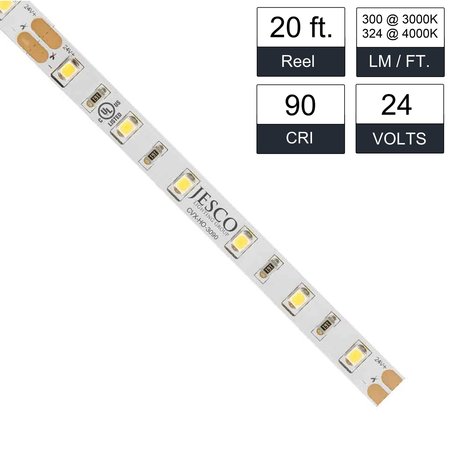 JESCO 20ft Hight Output Flexible LED Strip Light 24VDC 3000K 90 CRI CVX-HO-3090-20FT